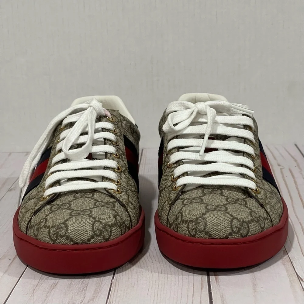 GUCCI  Men's Ace GG Supreme Low Top Sneaker Beige Size - 7 - Picture 9 of 15